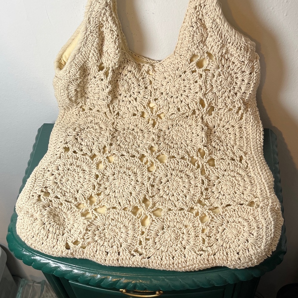 Universal‎ Thread Crocheted Ivory Rosette Coastal Grandma Bohemian Satchel Bag